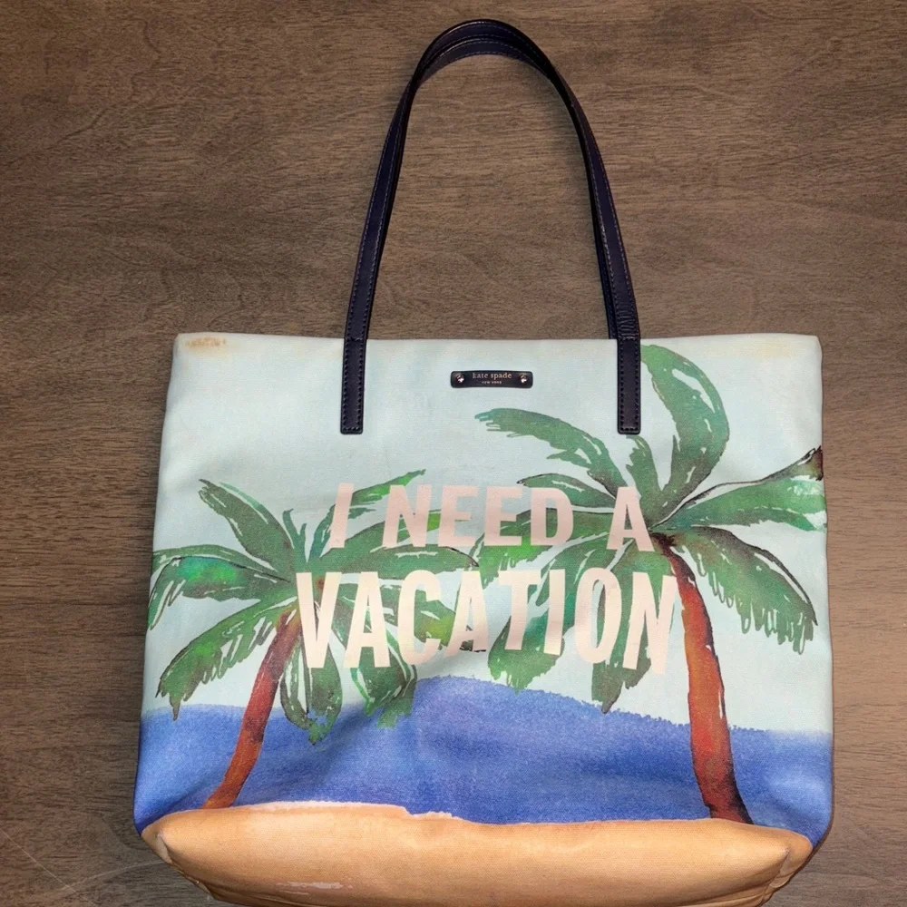 Kate Spade I Need A Vacation Blue and Green Tote Bag Set - Picture 2 of 16